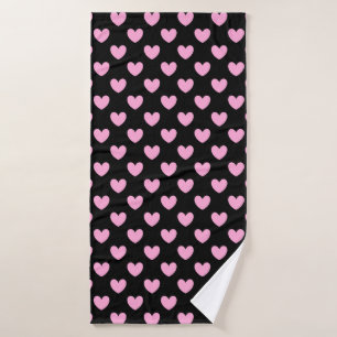Cotton Candy Pink Polka Herzen auf schwarz Badehandtuch