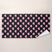 Cotton Candy Pink Polka Herzen auf schwarz Badehandtuch (Badehandtuch)