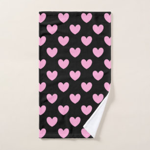 Cotton Candy Pink Polka Herzen auf schwarz Handtuch