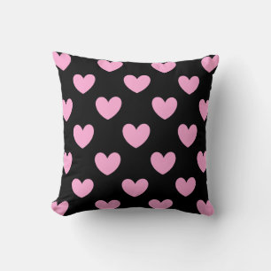 Cotton Candy Pink Polka Herzen auf schwarz Kissen