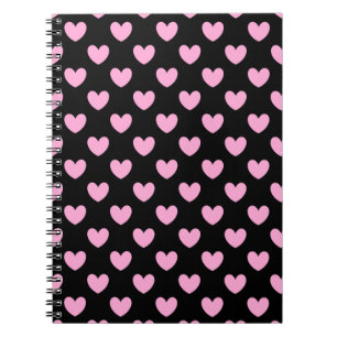 Cotton Candy Pink Polka Herzen auf schwarz Notizblock