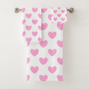 Cotton Candy Pink Polka Herzen auf weiß Badhandtuch Set