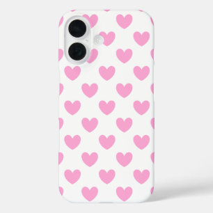 Cotton Candy Pink Polka Herzen auf weiß iPhone 16 Hülle