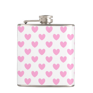 Cotton Candy Pink Polka Herzen auf weiß Flachmann