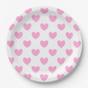 Cotton Candy Pink Polka Herzen auf weiß Pappteller