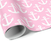 Cotton Candy Pink White Nautic Anchors Muster Geschenkpapier (Rolleneckpunkt)
