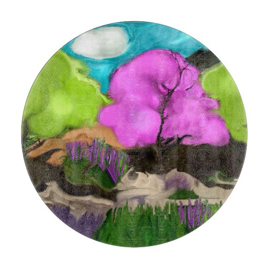 Cotton Candy Trees Abstrakte Kunst Schneidebrett (Vorderseite)