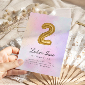 Cotton Candy Watercolor Girls 2nd Birthday Balloon Einladung