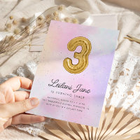 Cotton Candy Watercolor Girls 3rd Birthday Balloon