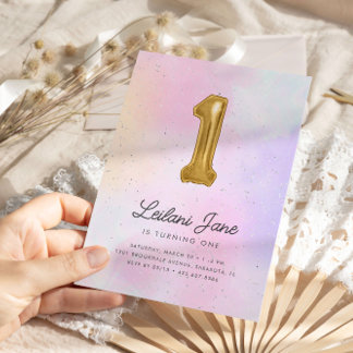 Cotton Candy Watercolor Girls Birthday Balloon Einladung