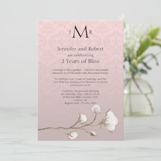 Cotton Damask 2. Hochzeitstag Einladung (Stehend Vorderseite)