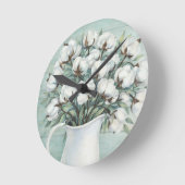 Cotton Flowers Farmhouse Rustic Wall Clock Runde Wanduhr (Winkel)