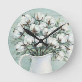 Cotton Flowers Farmhouse Rustic Wall Clock Runde Wanduhr