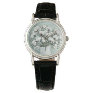 Cotton Flowers Farmhouse Rustic Watch Armbanduhr