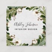 Cotton Greenery Wreath Typografie Quadratische Visitenkarte (Vorderseite)