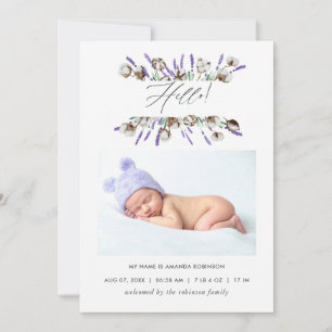 Cotton Lavender Birth Announcement Foto-Karte Ankündigung
