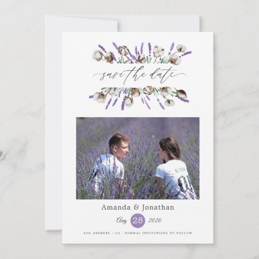 Cotton Lavender Foto Wedding Save The Date (Vorderseite)