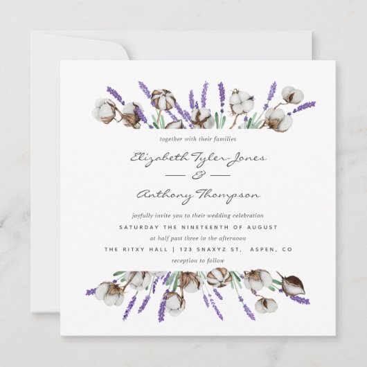 Cotton Lavender Wedding Einladung (Vorderseite)