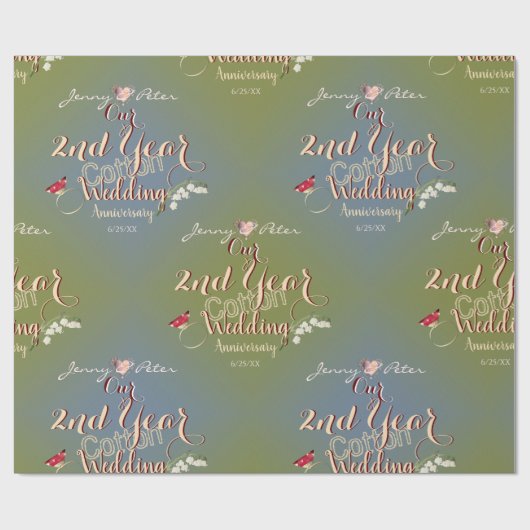 Cotton Lily of the Valley zum zweiten Hochzeitstag Geschenkpapier (Flach)