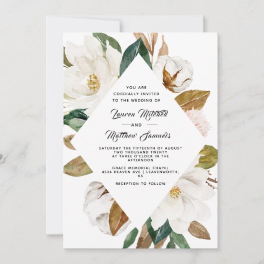 Cotton & Magnolia Hochzeitseinladung Einladung (Vorderseite)