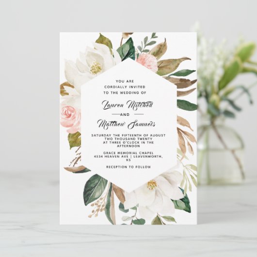 Cotton & Magnolia Hochzeitseinladung Einladung (Stehend Vorderseite)