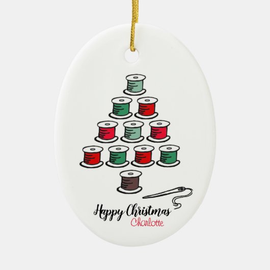 Cotton Reel Weihnachtsbaum Keramik Ornament (Vorne)