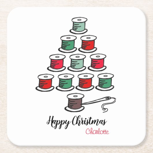 Cotton Reel Weihnachtsbaum Nähen Rechteckiger Pappuntersetzer (Vorderseite)