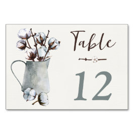 Cotton Stems in Tin Pitcher Wedding Tischnummer