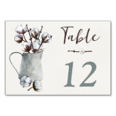 Cotton Stems in Tin Pitcher Wedding Tischnummer (Rückseite)