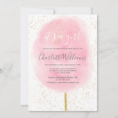 Cotton Süßigkeiten Glitzer Rosa Aquarelldusche Bab Einladung (Vorderseite)