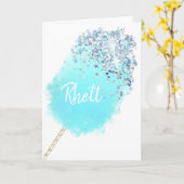 Cotton Süßigkeiten niedlich blaue Glitzer Aquarell Karte (Gelbe Blume)