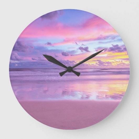 Cotton Süßigkeiten Sonnenaufgang: Strand Blick. Große Wanduhr (Vorderseite)