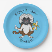 Cotton Top Tamarin Affe Cartoon Illustration Pappteller (Vorderseite)