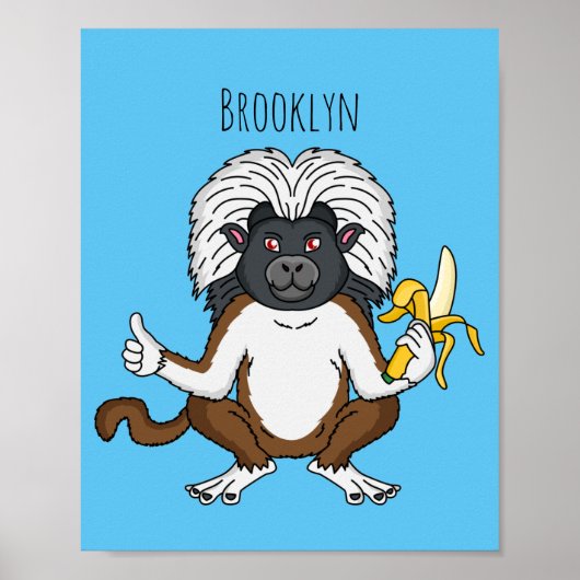 Cotton Top Tamarin Affe Cartoon Illustration Poster (Vorne)