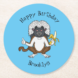 Cotton Top Tamarin Affe Cartoon Illustration Runder Pappuntersetzer