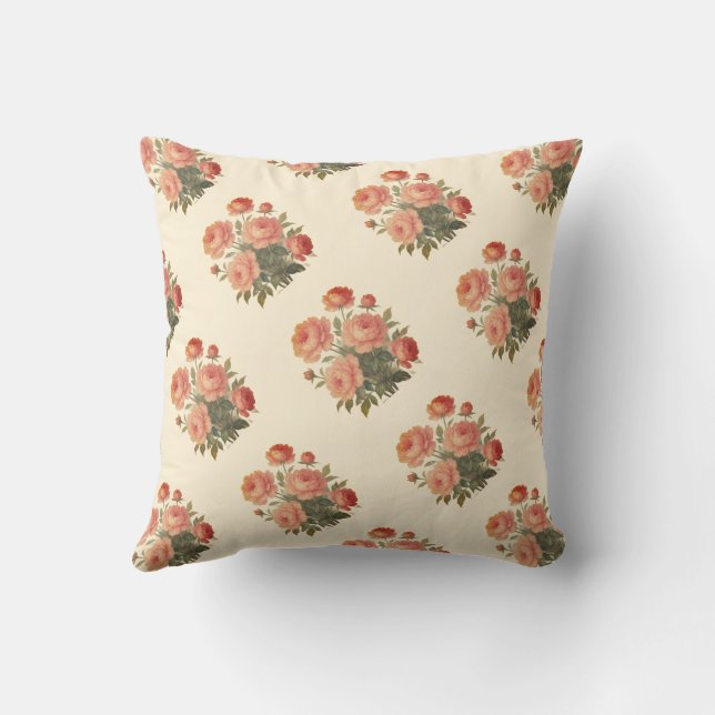 Cotton Vintag Floral Pink Peonys Kissen (Rückseite)