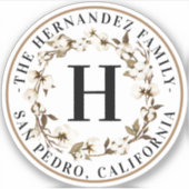 Cotton Wreath Monogram Family Business Aufkleber (Vorderseite)