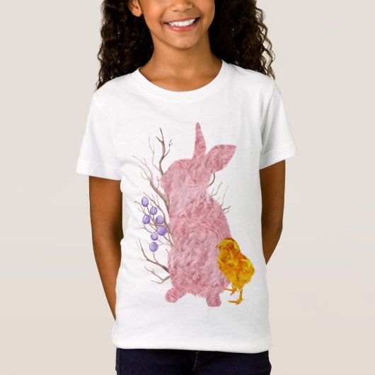 Cottontail Bunny Pink Chick Osterfrühlingsmädchen T-Shirt (Vorderseite)