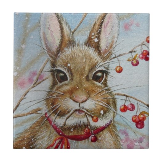 Cottontail Bunny Rabbit Bittersweet Art Fliese (Vorderseite)