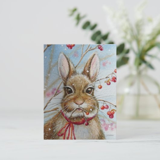 Cottontail Bunny Rabbit Bittersweet Art Postkarte (Stehend Vorderseite)