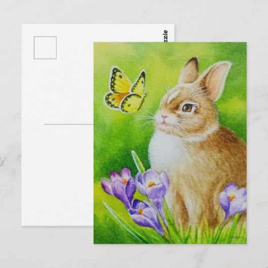Cottontail Rabbit Butterfly Crocus Postkarte (Vorne/Hinten)