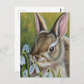 Cottontail Rabbit & Snowdrops Wasserfarben Kunst,  Postkarte (Vorne/Hinten)