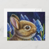 Cottontail Rabbit & Trauben Hyazinth Wasserfarben Postkarte (Vorne/Hinten)