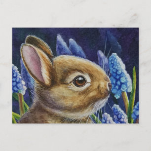 Cottontail Rabbit & Trauben Hyazinth Wasserfarben  Postkarte