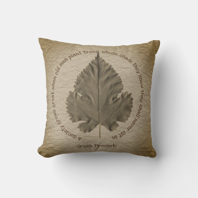 Cottonwood Tree Leaf mit griechischem Sprichwort Kissen (Vorderseite)