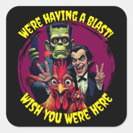  "Couch Cryptid Selfie" Cheesy Chicken Quadratischer Aufkleber