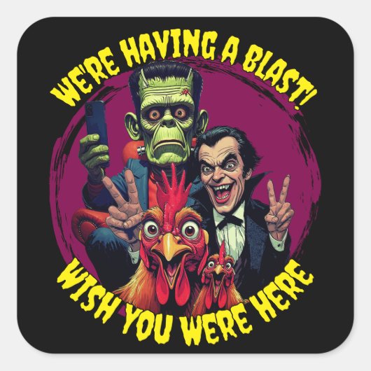  "Couch Cryptid Selfie" Cheesy Chicken Quadratischer Aufkleber (Vorderseite)