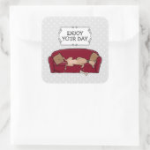 Couch Greyhound (fawn) Dog Lazy Sleeping Funny Quadratischer Aufkleber (Tasche)