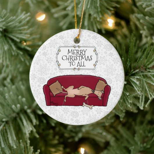 Couch Greyhound (fawn) Hund Gewartet für Santa Keramik Ornament (Baum)