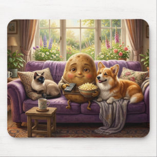Couch-Potato-Corgi und Katze Mousepad